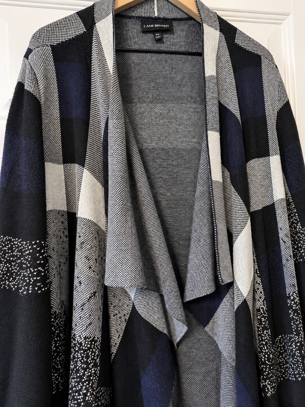 Lane Bryant Black Navy & Gray Draped Open-Front Cotton Blend Sweater - Picture 2 of 5